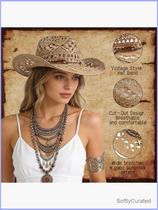 Straw Cowboy Hat with Flexible Brim for Festivals main image 4